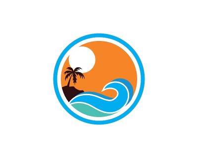 水波与棕榈树插图矢量