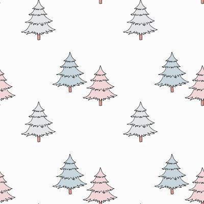 Outline white pink blue fir tree seamless pattern 