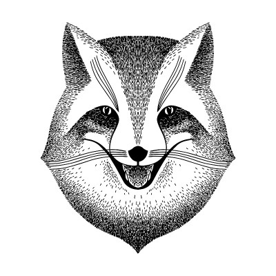 狡猾的狐狸的笑容。黑白素描纹身，海报，印刷或t恤。复古潮人的风格。说谎者，躲躲藏藏者，恶作剧者，骗子