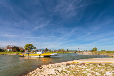 小渡船穿过荷兰河IJssel