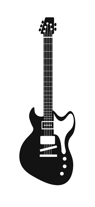 电低音吉他剪影孤立在白色