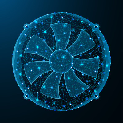 Fan low poly graphic model, polygonal electronic e