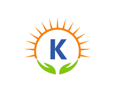 慈善标志与手，太阳和K字母概念。字母K慈善标志模板捐赠组织标志矢量