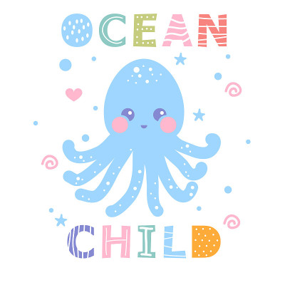 海洋孩子章鱼。海洋动物的概念。矢量图
