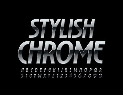 向量银色字体。时尚的Chrome字母表