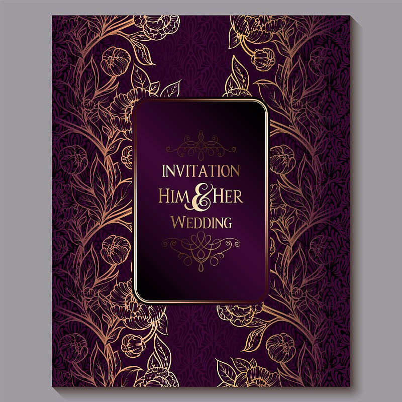 Exquisite royal purple luxury wedding invitation, 