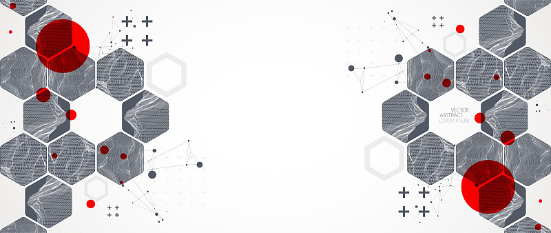 现代科学或技术使用六角形抽象背景。线框斑点表面插图。向量。