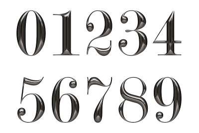 3d金属字母，一套铬数字，0123456789,3d插图