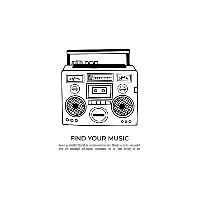 老式的收音机录音机，黑白的涂鸦。