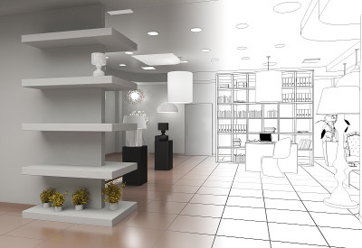 室内，展厅，3D插图