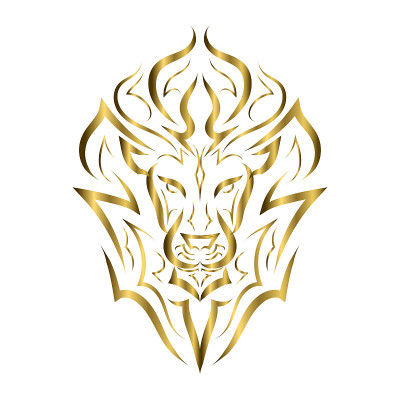 金线艺术的前面的狮子的头。它是黄道十二宫的星座。很好的使用符号，吉祥物，图标，化身，纹身，T恤设计，