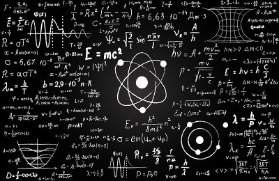 黑板上刻有物理和数学中的科学公式和计算。能说明与量子力学，相对论和任何科学计算相关的科学主题吗
