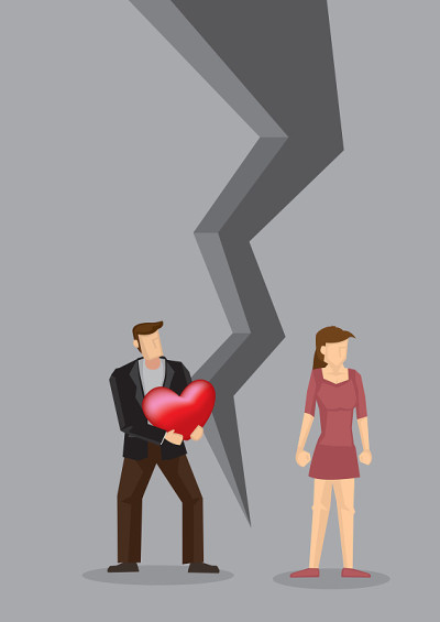 分手夫妻的概念。创意卡通矢量插图。