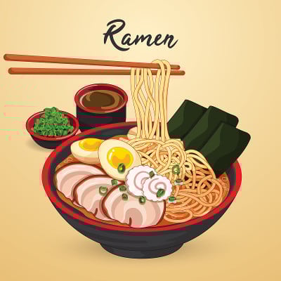 日式拉面食谱插画矢量。