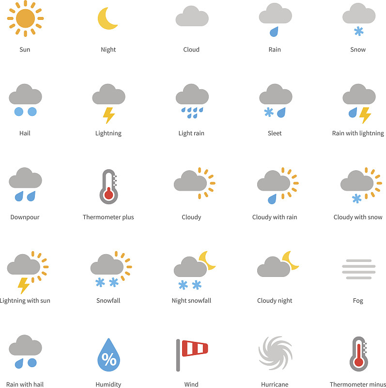 Weather colored icons on white background