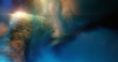 星云和恒星场，恒星托儿所。恒星系统和气体星云。新生的恒星，被强辐射加热的发光星云。外太空。科幻小说。