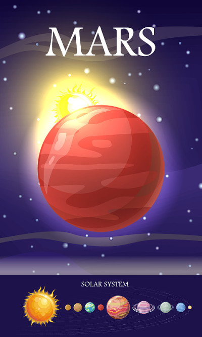 火星的地球。太阳系统。宇宙。向量