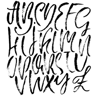手绘干刷字体。现代刷刻字。摇滚风格的字母。书法脚本。矢量插图。