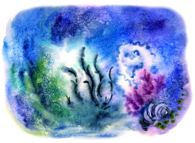 海底，抽象水彩插图