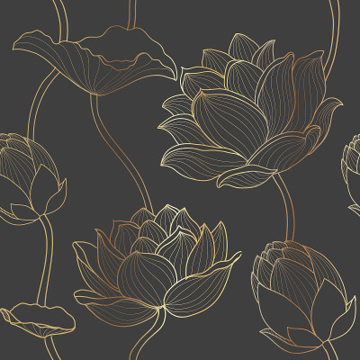 Gold line seamless luxury lotus wallpaper