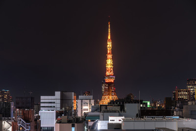 亚洲房地产和企业建设的商业概念-日本东京滨松町的夜空和阳光下的城市全景鸟瞰图