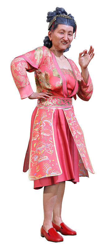 3D渲染亚洲年长妇女在白色