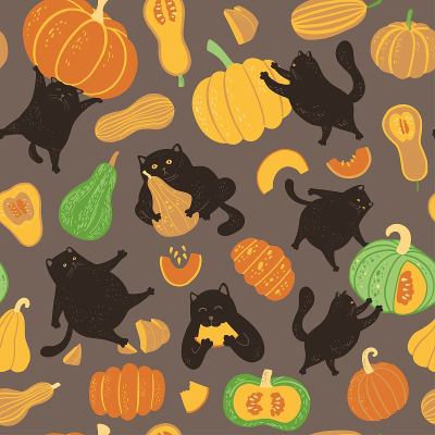无缝矢量模式与黑猫和南瓜