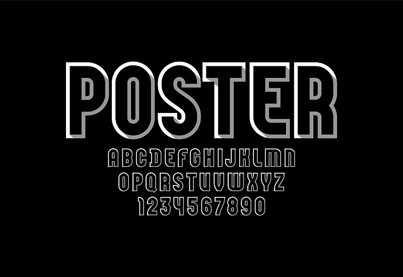 Black condensed font, trendy modern alphabet, capi