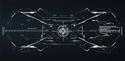 HUD, GUI, FUI现代瞄准系统设备倾斜水平。未来主义抬头显示器设计。飞船，无人机，头盔，瞄准