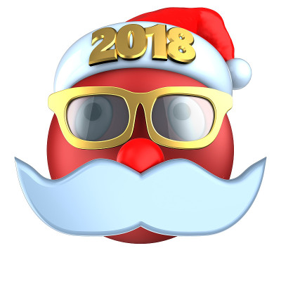 3d红色表情微笑与2018圣诞帽