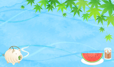夏季矢量插图框架的水彩枫树和西瓜