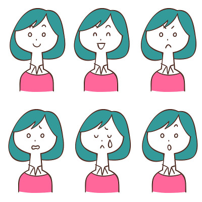 粉色衣服的女性面部表情有六种