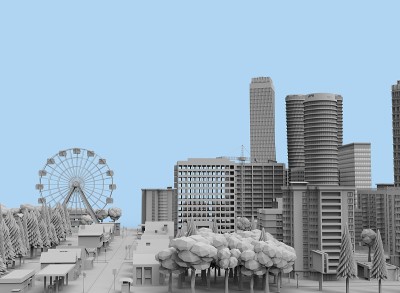 黑白城市3d渲染