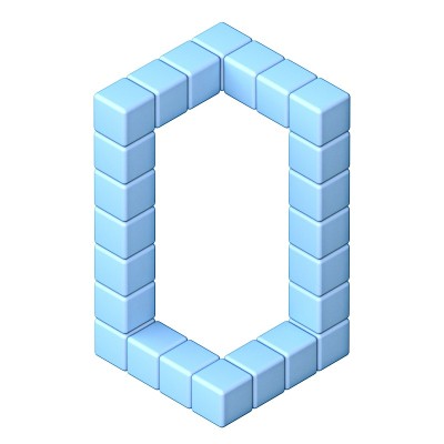 蓝色立方体正字法字体字母O 3D