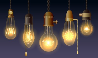 Hanging retro light bulbs