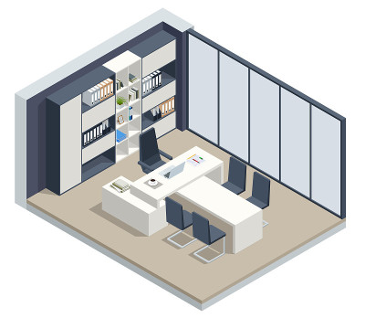 Isometric VIP office furniture. CEO office interio