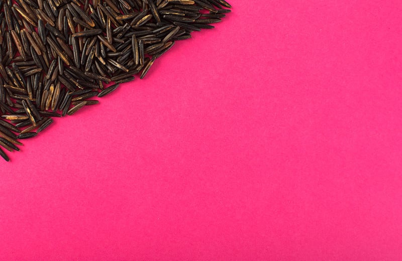 Raw Black Wild Rice on Pink or Red Paper Backgroun