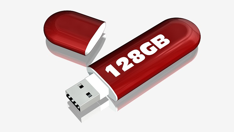 128gb USB闪存驱动器棒隔离在白色