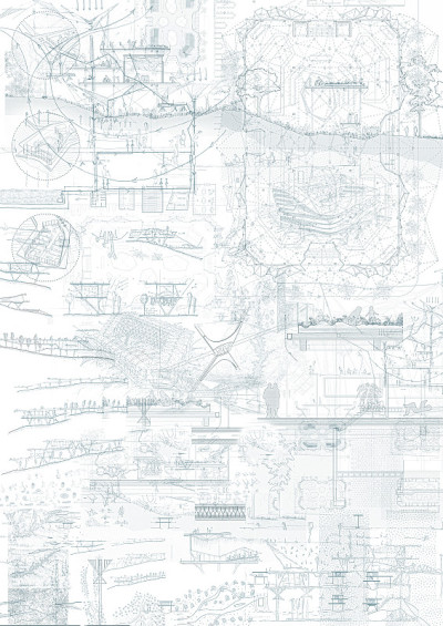 建筑图纸壁纸背景。来自建筑项目的各种技术图纸和手绘图纸。