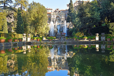 公园和喷泉，Villa d'Este在蒂沃利，意大利