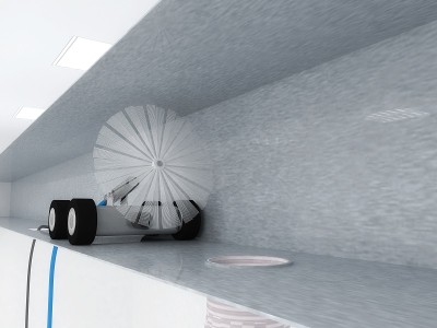 3D管道清洁机器人用于清除尘螨和污染物的供应风管刷和相机-医院卫生概念。