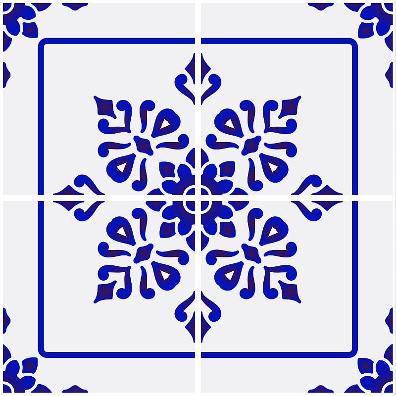 蓝白瓷砖图案