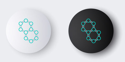 线分子图标孤立在灰色背景。化学分子结构，科学教师创新教育海报。色彩斑斓的轮廓的概念。向量