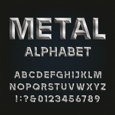 金属斜字体。向量字母表。
