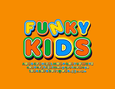 矢量彩色艺术字体的Funky孩子。聪明可爱的字母