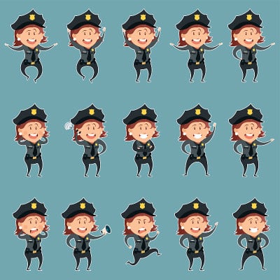 一组女警平面图标3