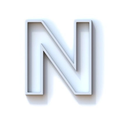 灰色挤出轮廓字体与阴影字母N 3D