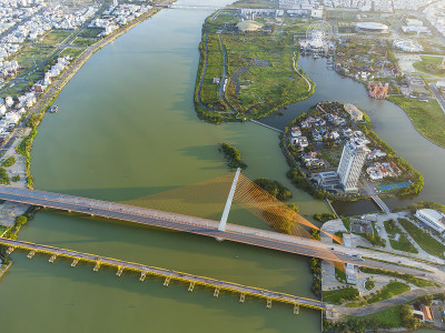 航拍岘港市，这是一个非常著名的旅游目的地