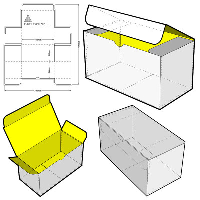 寄信用的纸板箱。易于组装，不需要胶水(内部尺寸16x8x8cm)和模切模式。.eps文件是完整的，功