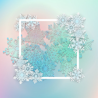 矢量插图抽象圣诞背景与体积雪花。冬季纸艺术设计。3D雪花与阴影。圣诞和新年贺卡模板